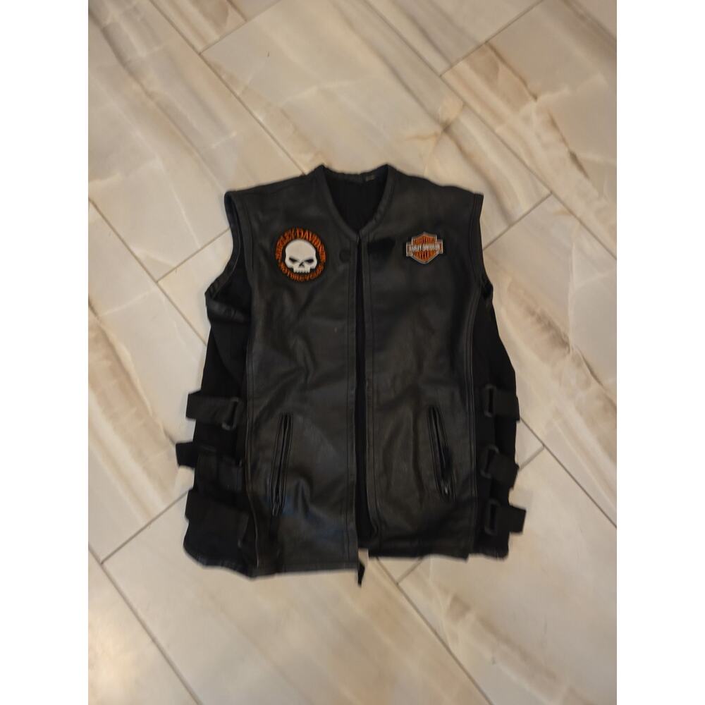 YKK PADDED‎ BLACK LEATHER MOTORCYCLE VEST MENS 2XL